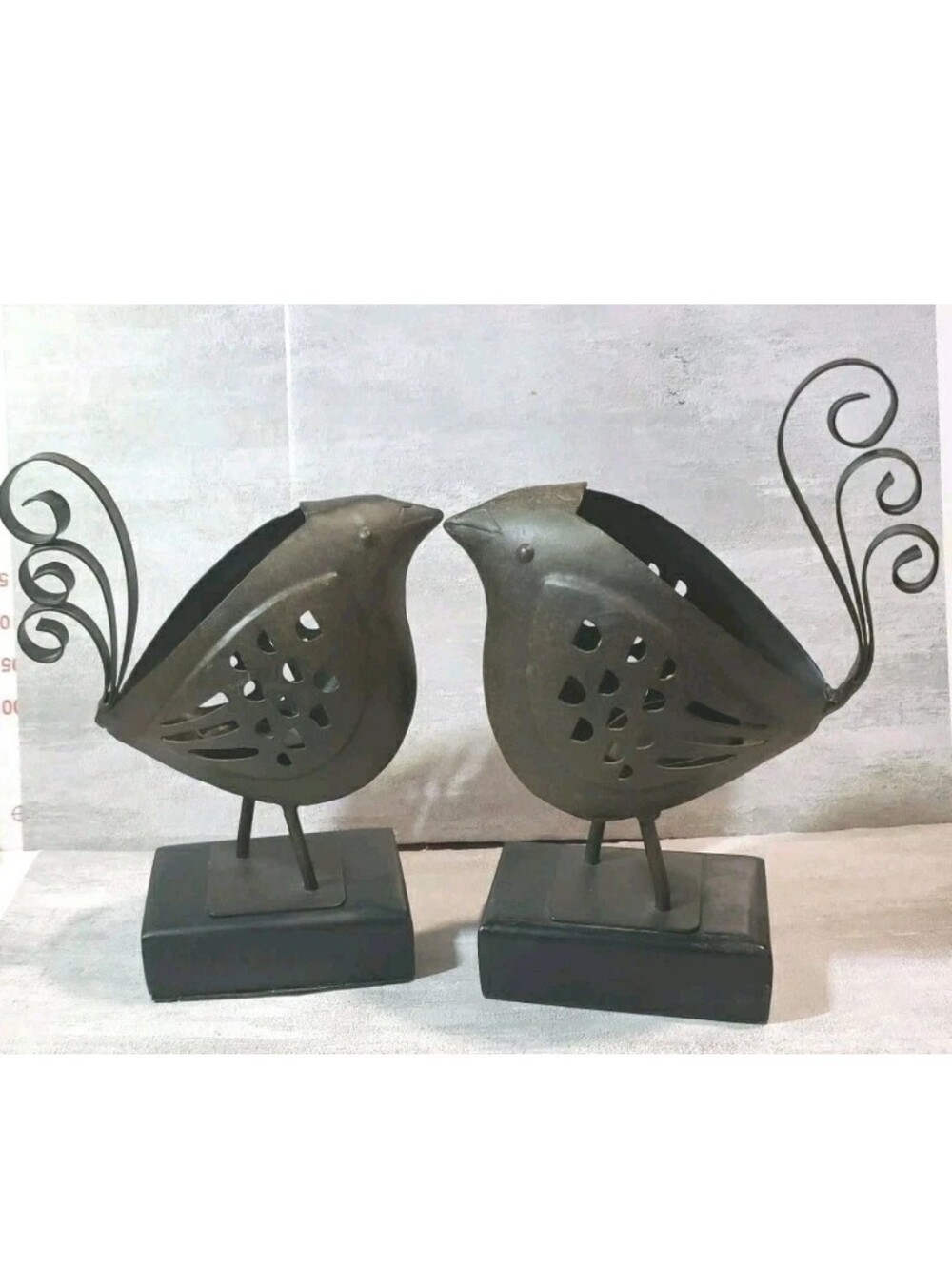 Vtg Pair Metal Bird Votive Candle Holders Cut Out  Read